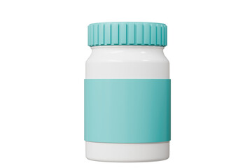 3d Medicine Pill bottle icon isolated on blue background. Emergency, Safety, Hospital doctor equipment medic health care concept. Minimal plastic white, blue, orange bottle pill icon. 3d render.