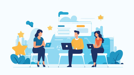 Social feedback, opinion or business advice, employee discussion, debate or customer comment, social media positive and negative feedback, people giving opinion with thumb up, vector illustration