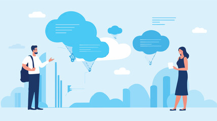 Fototapeta premium Social feedback, opinion or business advice, employee discussion, debate or customer comment, social media positive and negative feedback, people giving opinion with thumb up, vector illustration