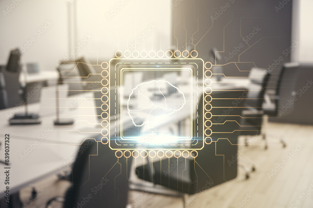 Aufkleber virtual creative artificial intelligence hologram with human brain sketch on a modern furnished clas