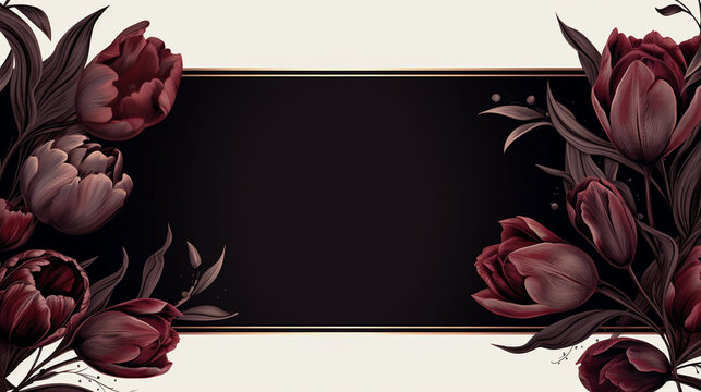 Elegant floral frame with dark maroon flowers on a beige background. Perfect for invitations, announcements, and elegant presentations.