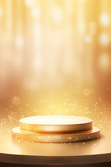 Elegant golden award podium with sparkling light effects. Ideal for ceremonies, celebrations, and presentations.