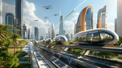 a future transportation hub with flying cars
