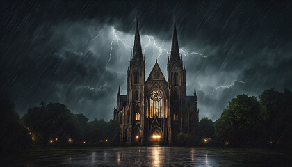 Gothic cathedral during a lightning-filled storm_esrgan