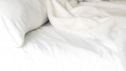 close up of white bedsheet background ,good hotel service