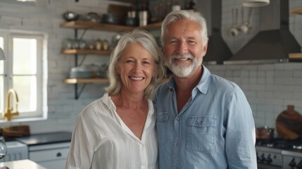 Obraz premium Beautiful mature couple posing in modern kitchen interior