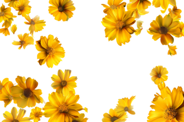 Falling yellow flowers isolated on transparent background