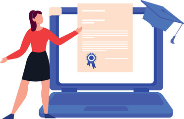 A female is showing an online certificate.