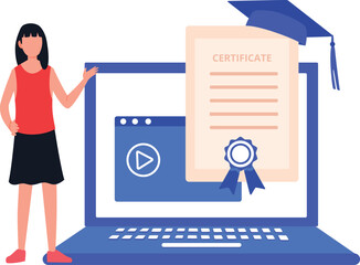 Girl is showing online video on webpage.