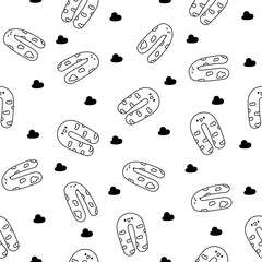 Cute kawaii pregnancy pillow characters. Seamless pattern. Coloring Page. Cartoon accessory for sleeping, nursing, rest. Hand drawn style. Vector drawing. Design ornaments.