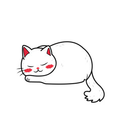 Sleeping cute white cat, vector graphic element, on a white background