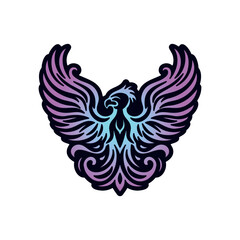 Fototapeta premium Bird Illustration in Vibrant Gradient Color Isolated Background Vector Design for Mascot Logo Esport Game Tshirt Tattoo Symbol Eagle Hawk Owl Garuda Phoenix Element Mascot on White Background