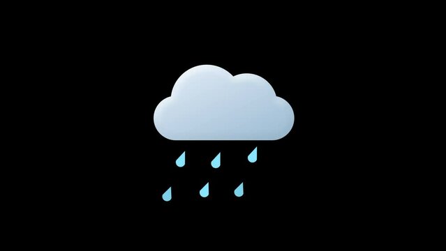 Weather icon, cloud rain animation. Alpha channel, transparent background. 4K resolution