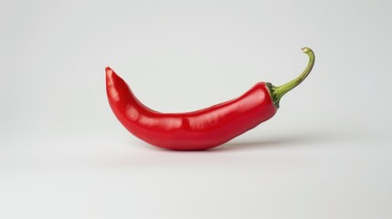 A single red chili pepper with a curved shape on a pristine white background, highlighting its natural beauty.