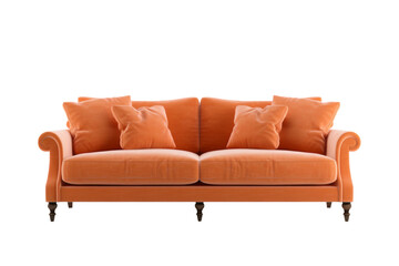 Fototapeta premium The Citrus Dream: A Cozy Scene on an Orange Couch on a White or Clear Surface PNG Transparent Background..