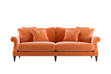 The Citrus Dream: A Cozy Scene on an Orange Couch on a White or Clear Surface PNG Transparent Background..