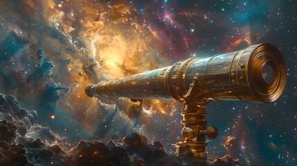 Fototapeta premium A telescope pointed towards the heavens, capturing the beauty of distant galaxies and nebulae, Generative AI