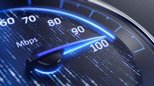 Internet speed meter indicate 100 Mbit speed- High speed connection concept