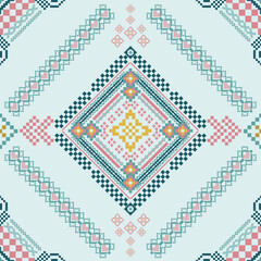 Geometric ethnic oriental seamless pattern traditional Design for background, carpet, wallpaper, clothing, wrapping, Batik, fabric, vector, illustration, boho embroidery style.