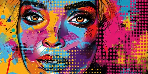 Fototapeta premium A digital painting of a womans face in a colorful and abstract style