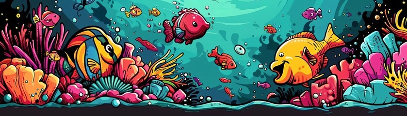Fototapeta premium Craft eye-level perspective, enchanting coral reef setting, dynamic school of fish showcasing movement and unity Ensure a visually stunning, immersive composition that stands out