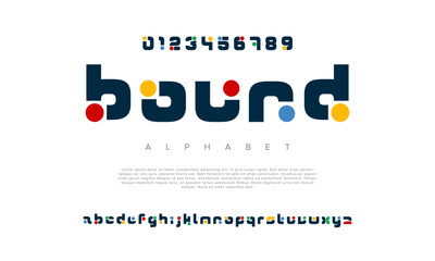 Bound creative geometric modern urban alphabet font. Digital abstract futuristic, fashion, sport, minimal technology typography. Simple numeric vector illustration