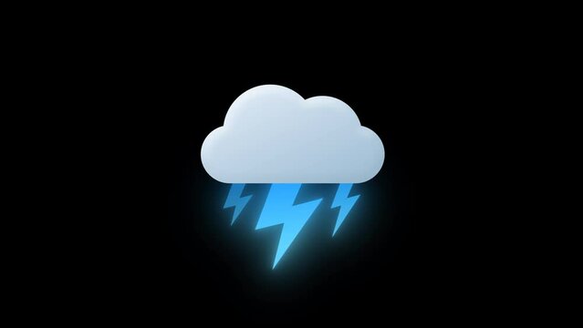 Weather icon, cloud and thunder animation. Alpha channel, transparent background. 4K resolution
