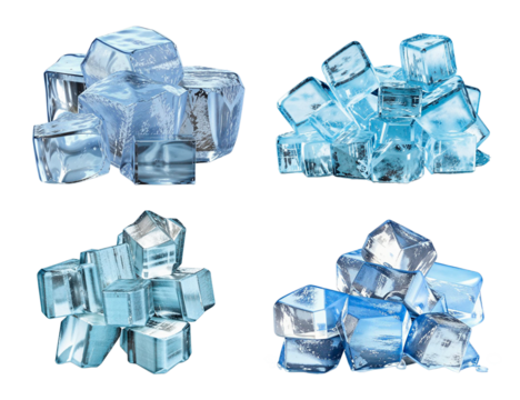 Ice cube stack collection. Isolated design elements on the transparent background.