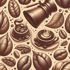 Fototapeta premium Coffee graphic background poster art.