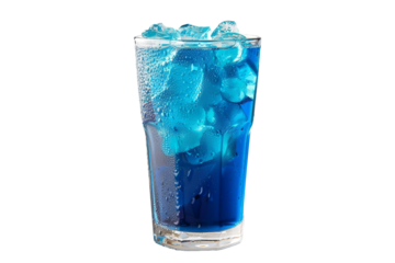 Glass of blue water with ice isolated on transparent background
