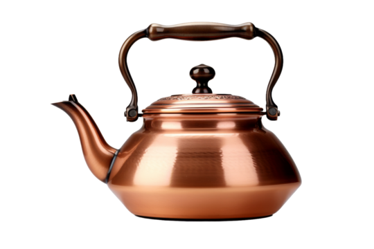 The Rustic Elegance of a Copper Tea Kettle on a White or Clear Surface PNG Transparent Background..