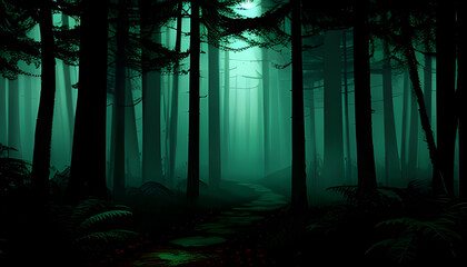 Obraz premium green forest in the night