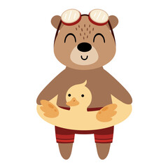 Cute bear clipart. Summer animal clipart in cartoon flat style. Summer clip art. Hand drawn vector illustration