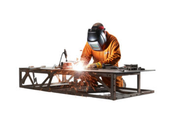 Sparks of Creation: A Welders Symphony on a White or Clear Surface PNG Transparent Background..