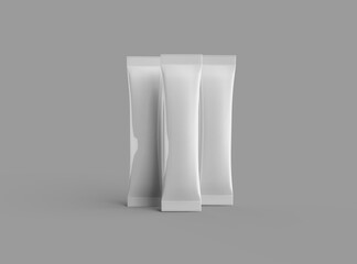 3d rendering of a glossy sachet packaging stick for your product on grey background