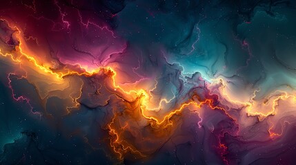 Abstract art with swirling colors of red, blue, and yellow.