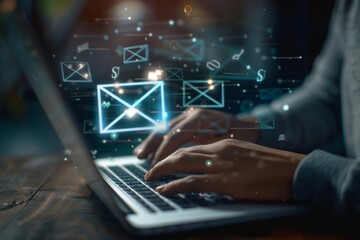 Fototapeta premium Email marketing concepts, email sent and received notification reminders, sales project managers in the customer list business in the email.