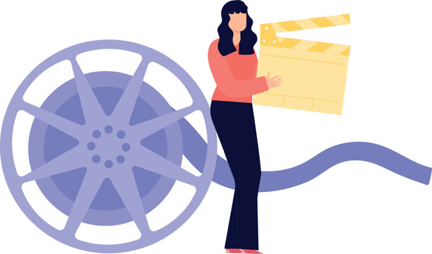 The girl is holding a calpperboard.