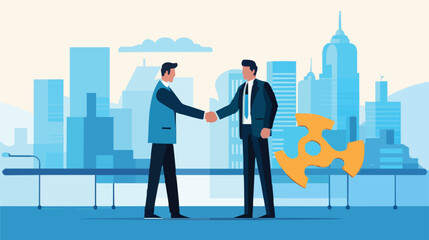 Partnership, teamwork or collaboration to success, solve jigsaw puzzle together, agreement or solution to win corporate trust, cooperation concept, vector