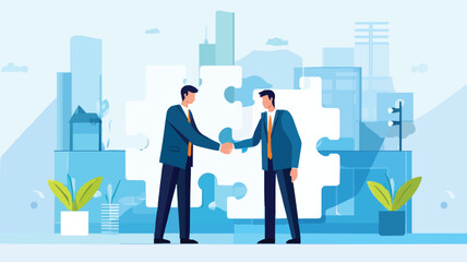 Partnership, teamwork or collaboration to success, solve jigsaw puzzle together, agreement or solution to win corporate trust, cooperation concept, vector