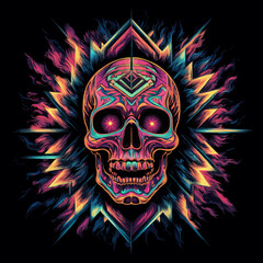Fototapeta premium Vector psychedelic vibrant skull t shirt design