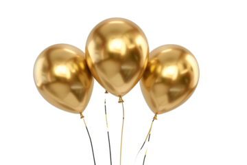 gold balloons isolated on transparent background