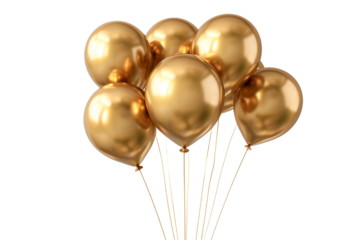 gold balloons isolated on transparent background