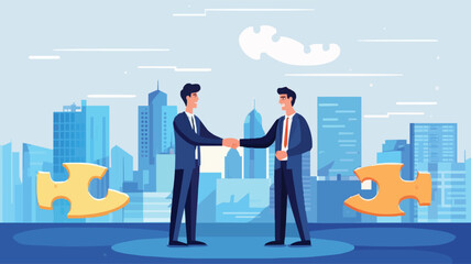 Partnership, teamwork or collaboration to success, solve jigsaw puzzle together, agreement or solution to win corporate trust, cooperation concept, vector