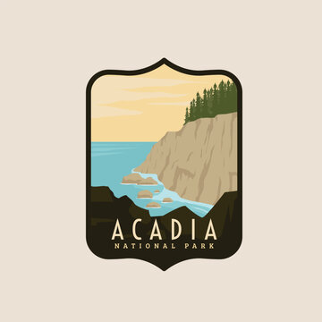vintage retro acadia logo icon and symbol vector illustration design graphic template, national park logo with emblem vintage design template.