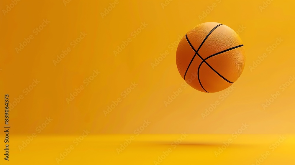 Canvas Prints 3D rendering of a basketball on a yellow background. The basketball is in the center of the image and is slightly elevated.