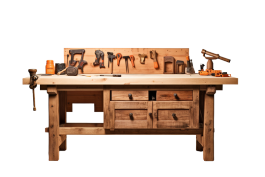 The Craftsmens Haven: A Symphony of Tools on a White or Clear Surface PNG Transparent Background..