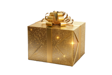 Gold gift isolated on transparent background