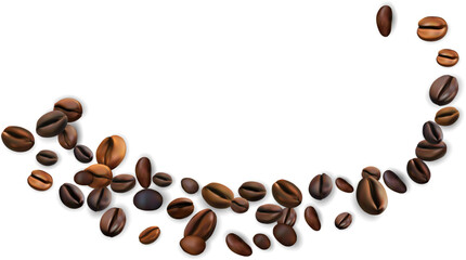 Coffee beans decoration element. Curve from  flying realistic coffee beans.