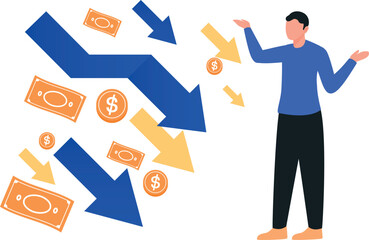 Man looking at financial down arrow.